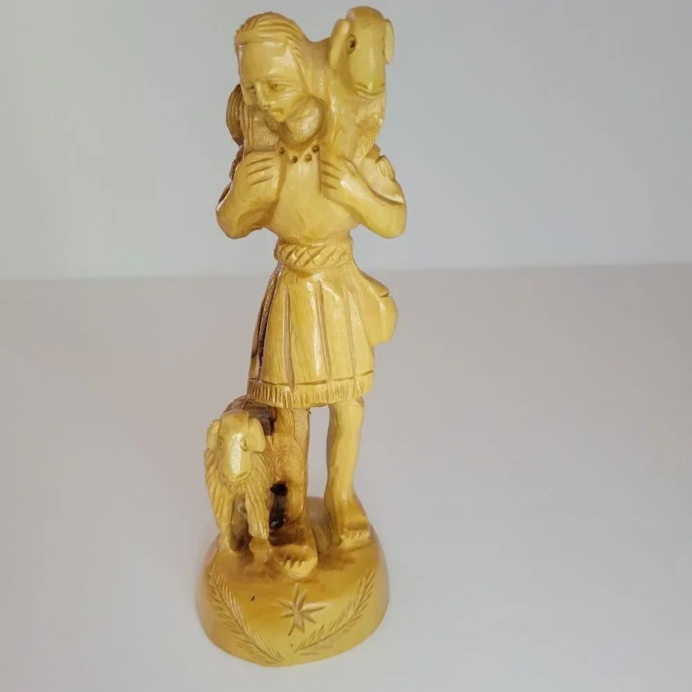 The Good Shepherd Hand Carved Olive Wood Statue
